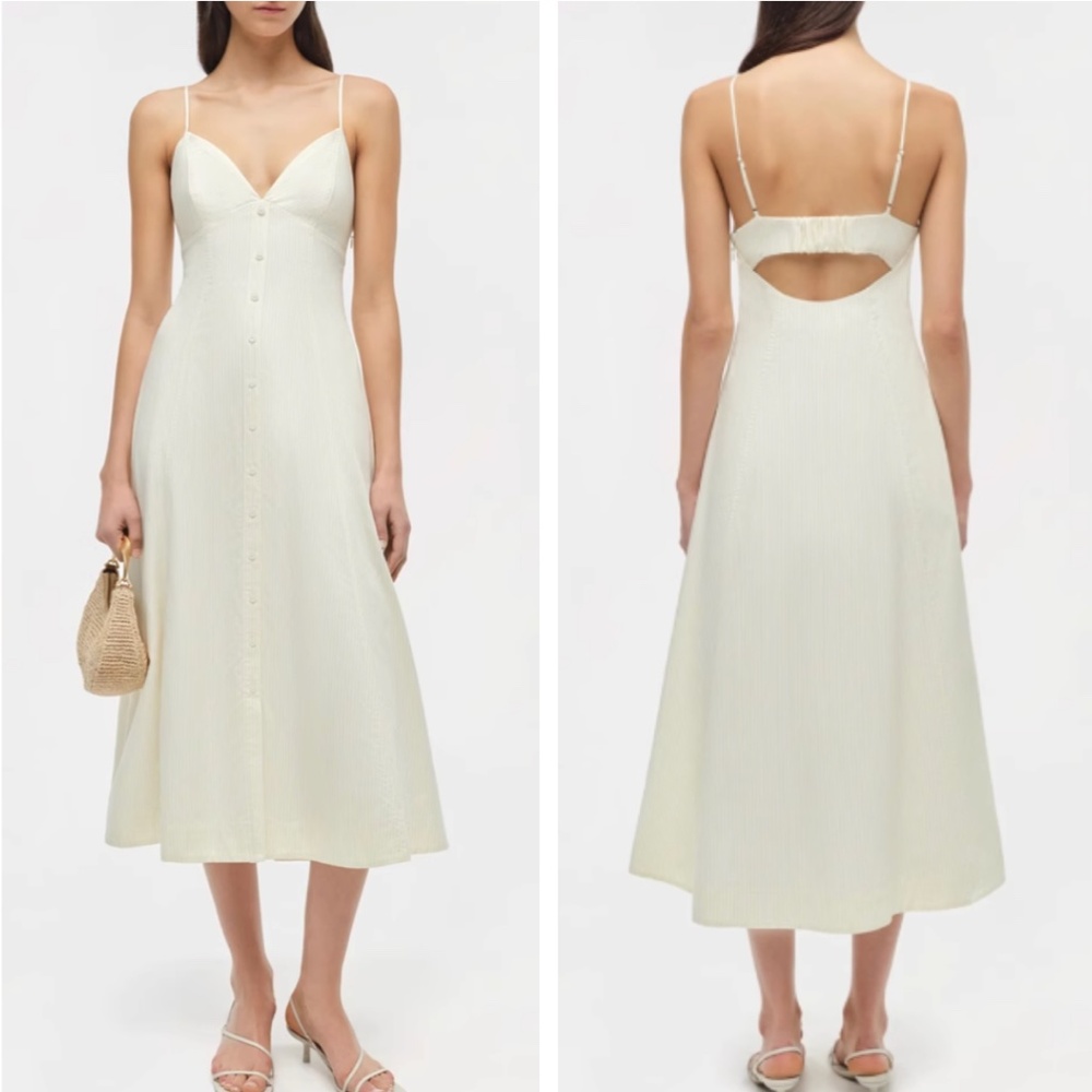 BEST SIMKHAI Honor Cotton Midi Dress - Buttercream Stripe Yellow White Casual